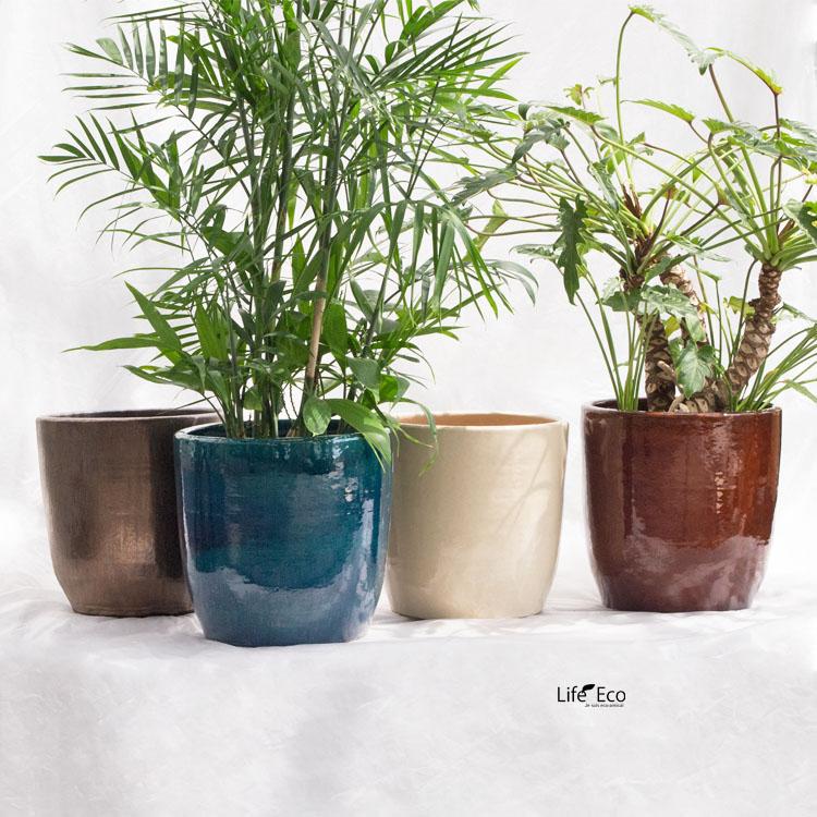 植木鉢 釉薬陶器製 ループ ラウンド カッパー（銅色・ブラウン・茶