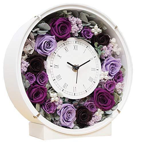 kh0183pur :プリザーブドフラワーの花時計 “サンクスフラワークロック” 刻印なし（丸型/パープルローズ）置き時計 掛け時計 ギフトラッピング付き【プレゼント・ギフ