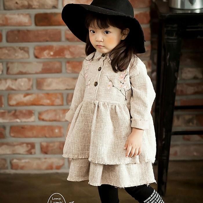 値下げ 子供服 2段フリル おしゃれ ワンピース 刺しゅう入り 韓国 