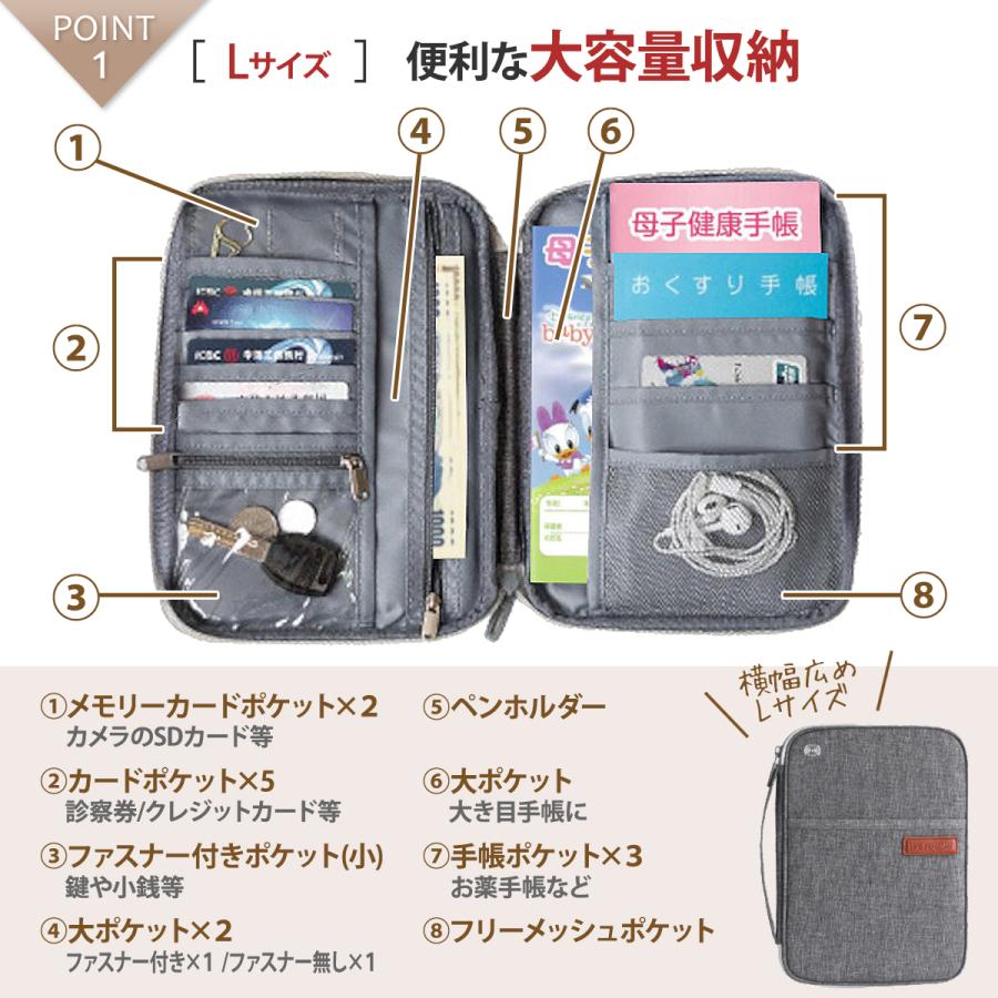 母子手帳ケース マルチケース 二人用 ３人用 お薬手帳 トラベルポーチ 家計管理 診察券 スキミング防止 シンプル ポーチ 出産祝い |  | 04