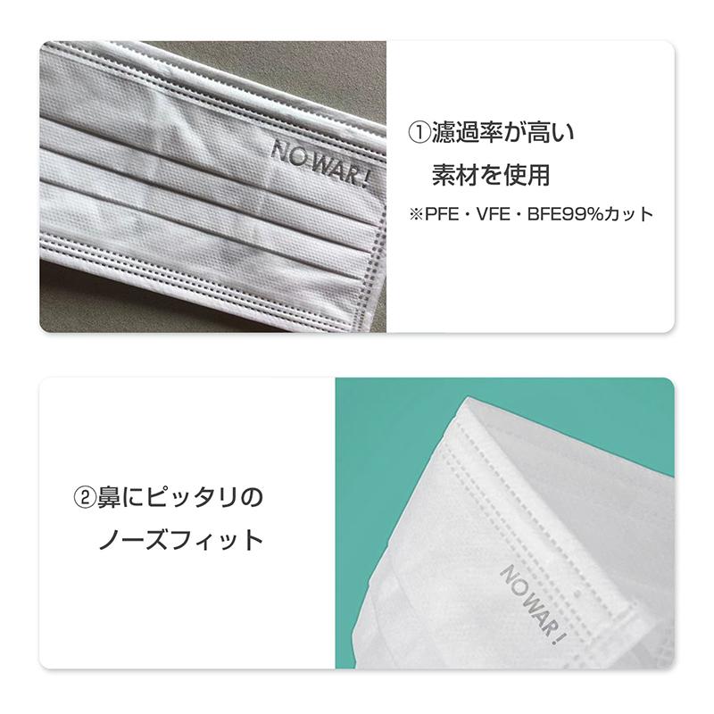 NO WAR印字マスク 50枚入り8箱 カケンPFE/VFE/BFE99.9％カット