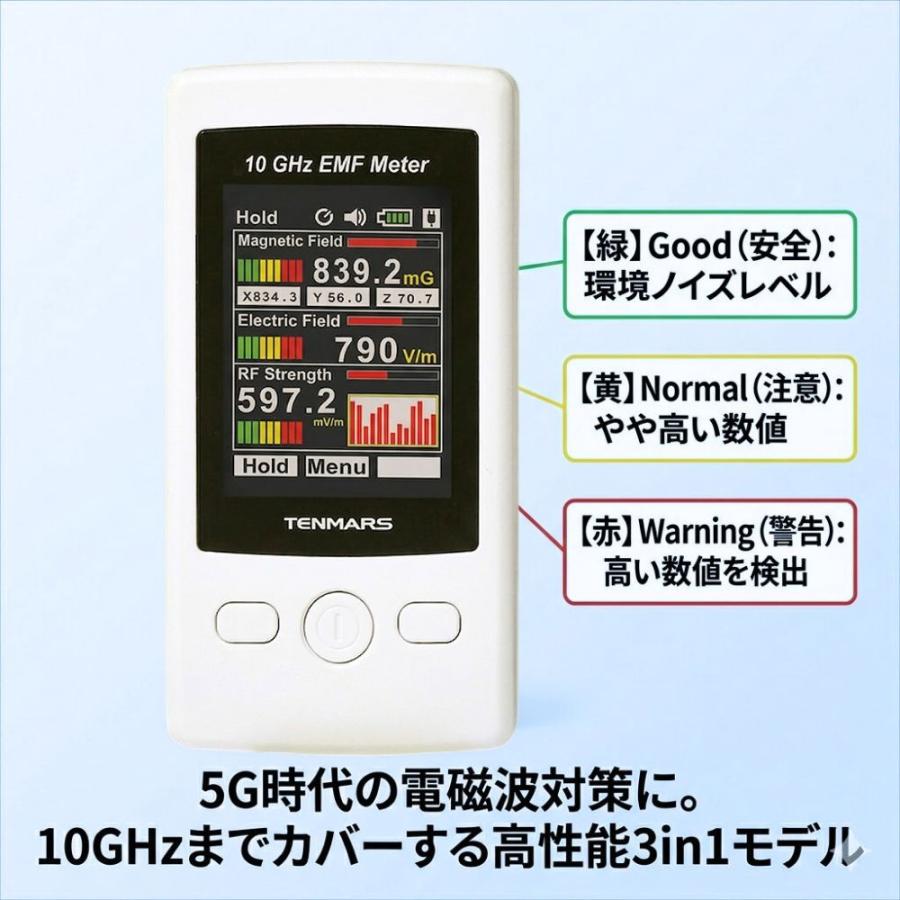 電磁波測定器 TENMARS TM-190T ( 10GHz対応 5G対策 上位モデル) 日本語