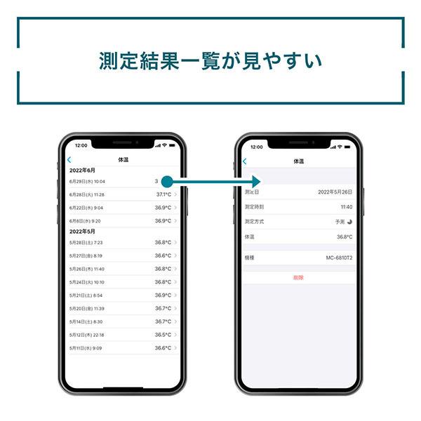 オムロン 体温計 MC-6810T2 電子体温計 予測式 脇 わき  けんおんくん 見やすい Bluetooth スマホ アプリ スマホ連動の画像