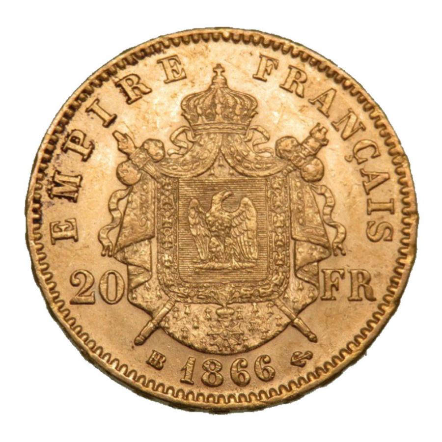 美品 フランス 20 フラン 1866 ナポレオン3世 NAPOLEON III EMPEREURK21.6YG AU900 コイン 金貨