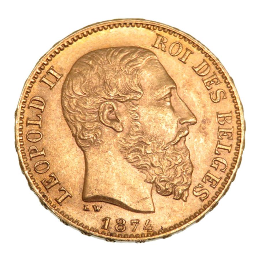 美品 ベルギー 20 フラン 金貨 1874 レオポルト2世 ROI DES BELGES LEOPOLDII K21.6YG AU900 ゴールド コイン メダル 0153 アンティーク