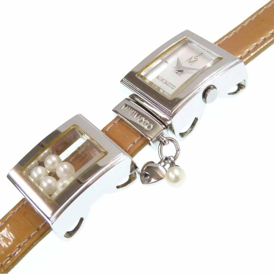 ミキモト クオーツ パール 2連ベルト 腕時計 SS/パール/パテントレザー シェル 0676 MIKIMOTO レディース