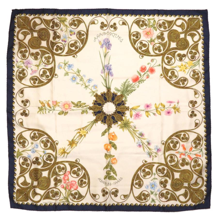 新年の贈り物 美品 エルメス Hermes 0149 紺 スカーフ ネイビー シルク100 花柄 花びら アラベスク Arabesques カレ90 財布 帽子 ファッション小物 Postetelecom Gouv Cg