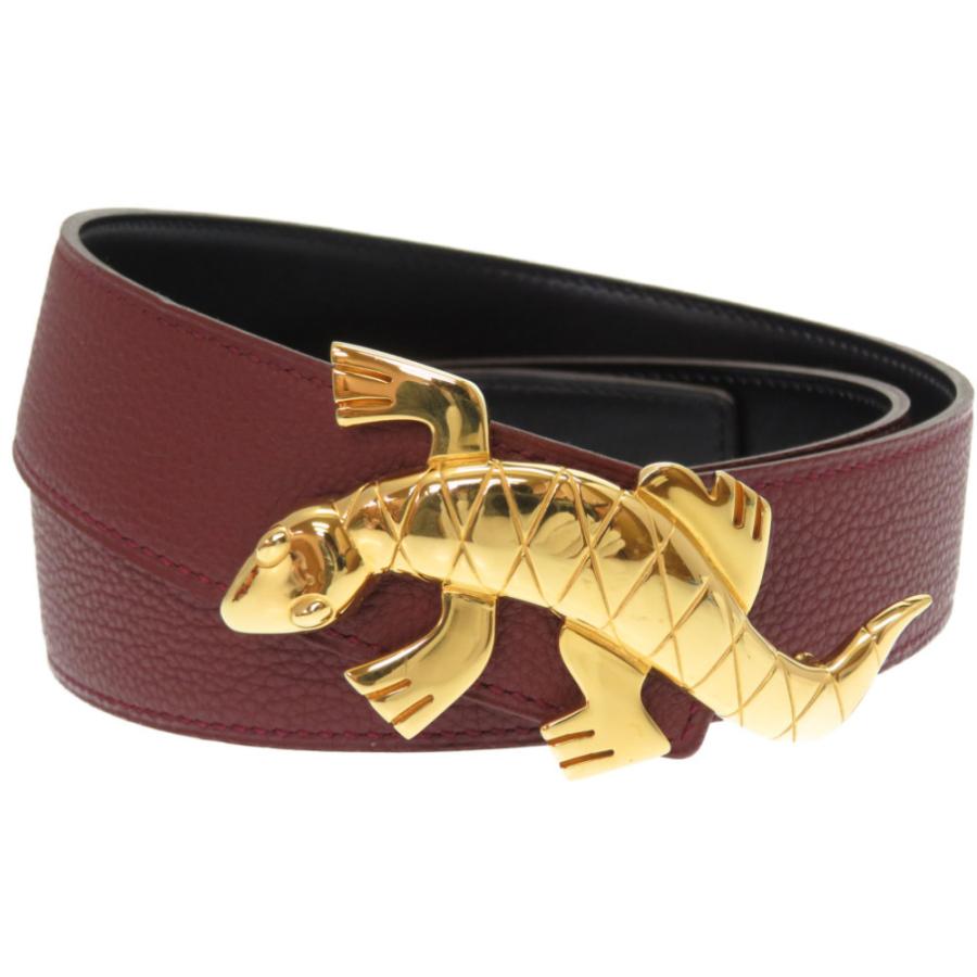 Hermès エルメス ビンテージ レザーベルト 赤系×ゴールド 金具 傷擦れ有 Hermès エルメス ビンテージ レザーベルト 赤系×ゴールド 金具