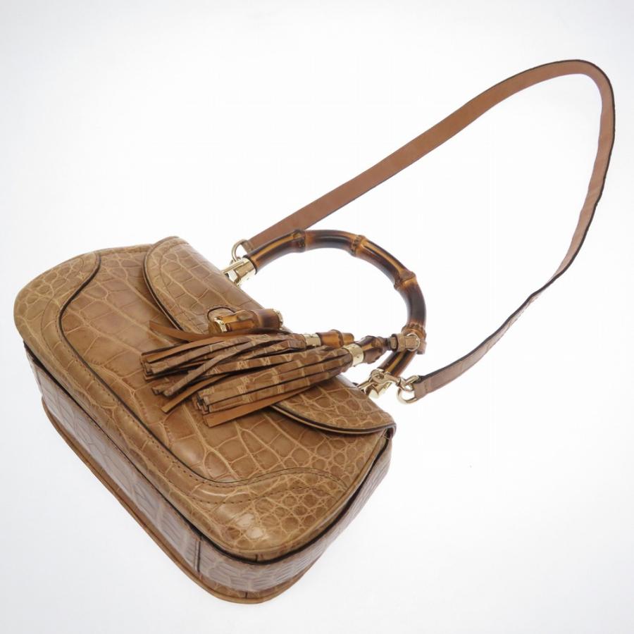 GUCCI 美品 グッチ クロコダイル バンブー ベージュ フリンジ 273800 