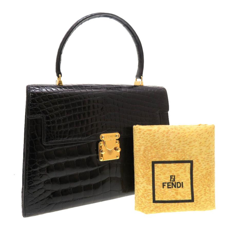 FENDI（フェンディ） 美品 クロコダイル ブラック ゴールド金具
