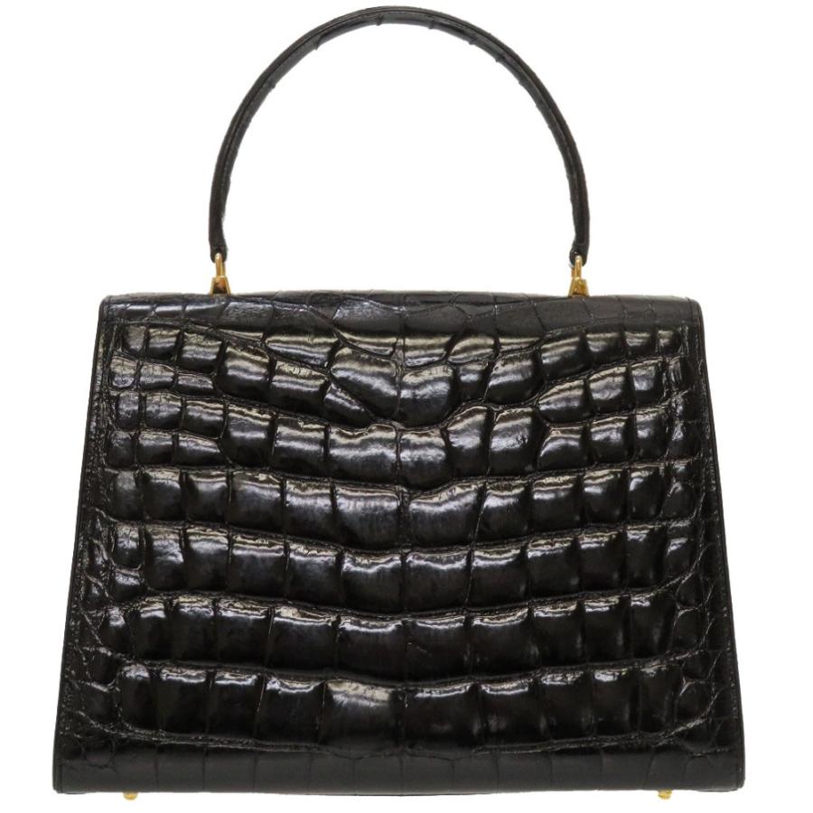 クロコダイル  ハンドバッグ ブラック  CROCODILE 金金具 FENDI（フェンディ） 美品 クロコダイル ブラック ゴールド金具