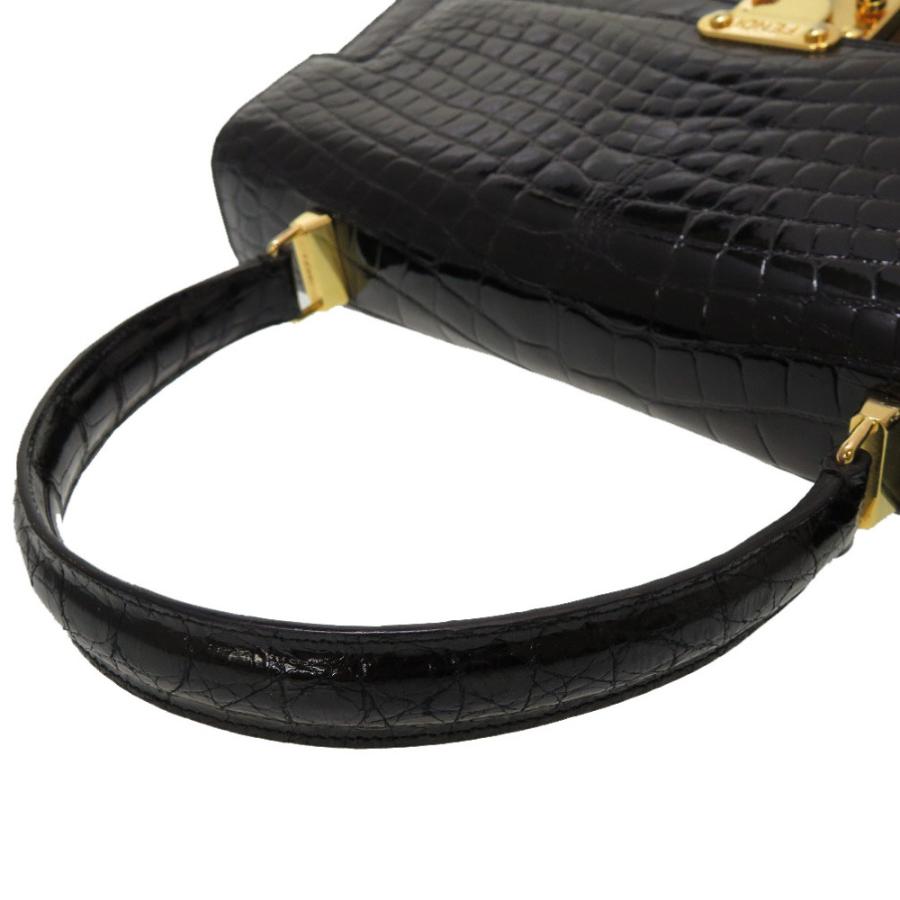 FENDI 美品 フェンディ クロコダイル ブラック ゴールド金具 FENDI 美品 フェンディ クロコダイル ブラック ゴールド金具