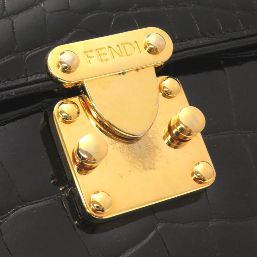 FENDI（フェンディ） 美品 クロコダイル ブラック ゴールド金具
