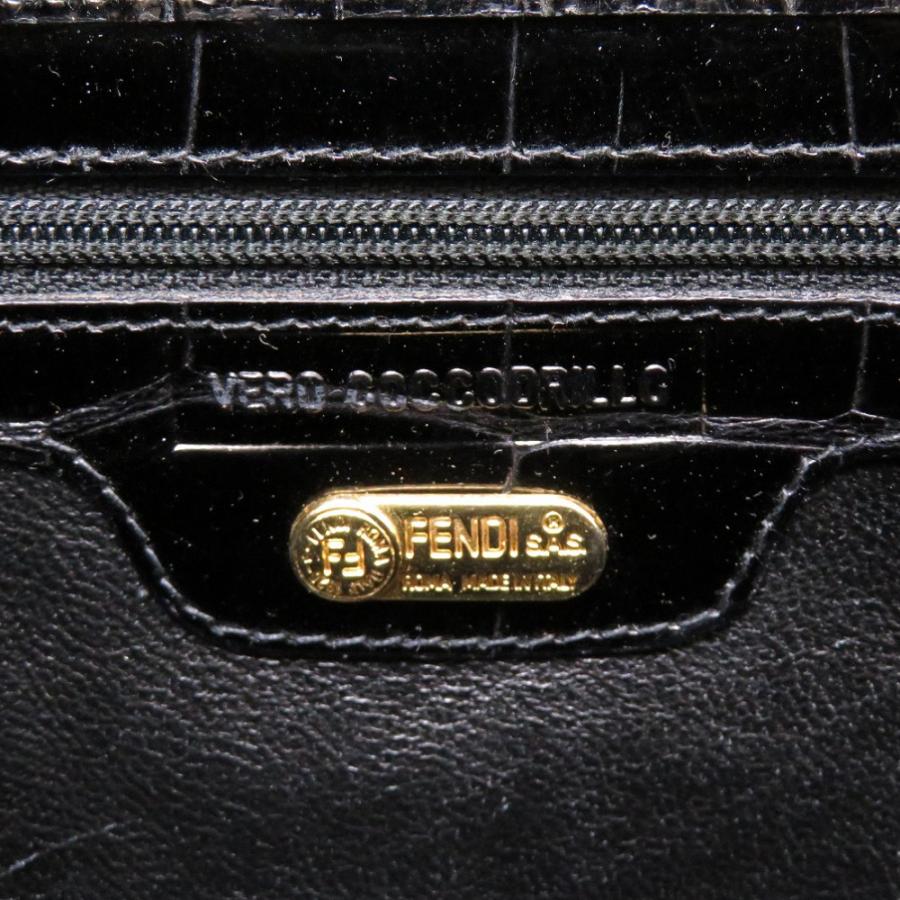 FENDI フェンディ ヴィンテージ クロコダイル ショルダーバッグ ブラック FENDI フェンディ ギリシャモチーフ クロコ型押しレザー クロスボディ