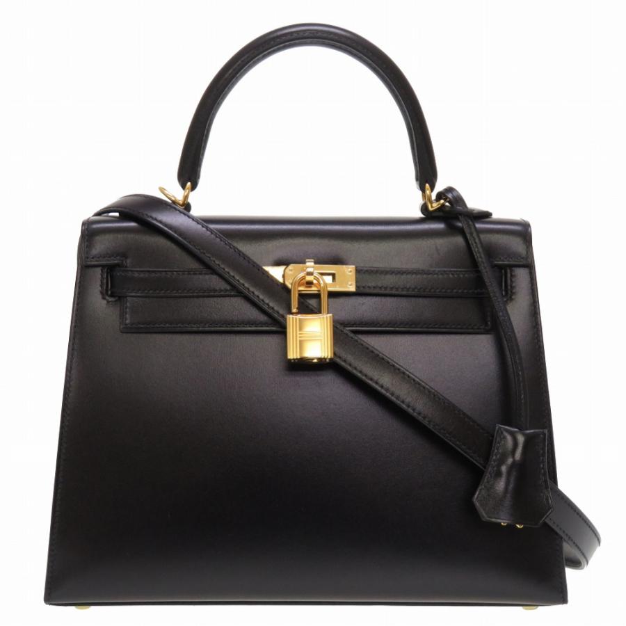 HERMES 未使用 エルメス ケリー25 外縫い ボックスカーフ ブラック 