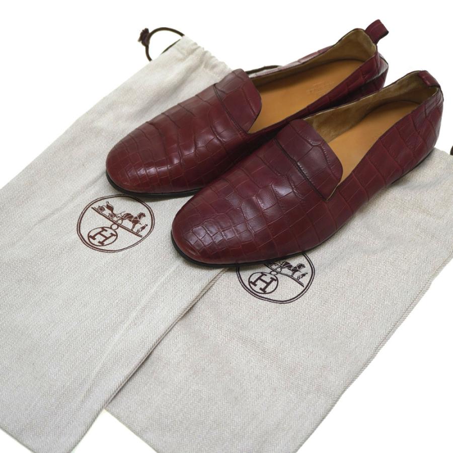 HERMES エルメス マットクロコ ローファー シューズ クロコダイル 