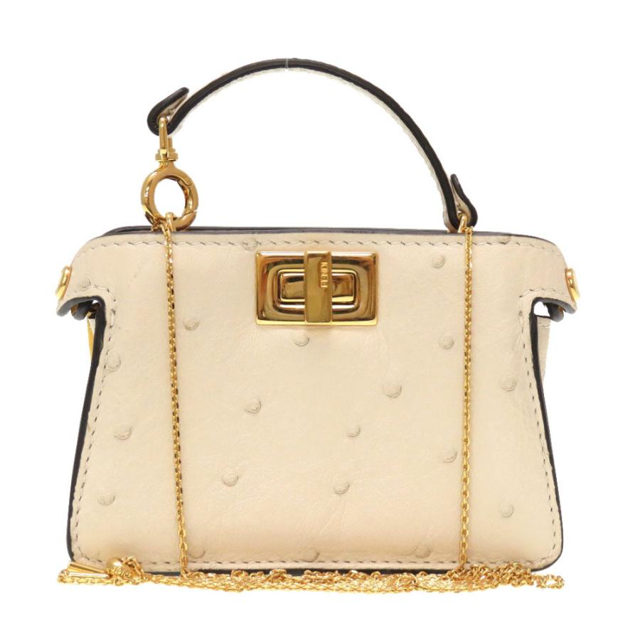 FENDI 新品同様 フェンディ ナノ ピーカブー オーストリッチ レザー 
