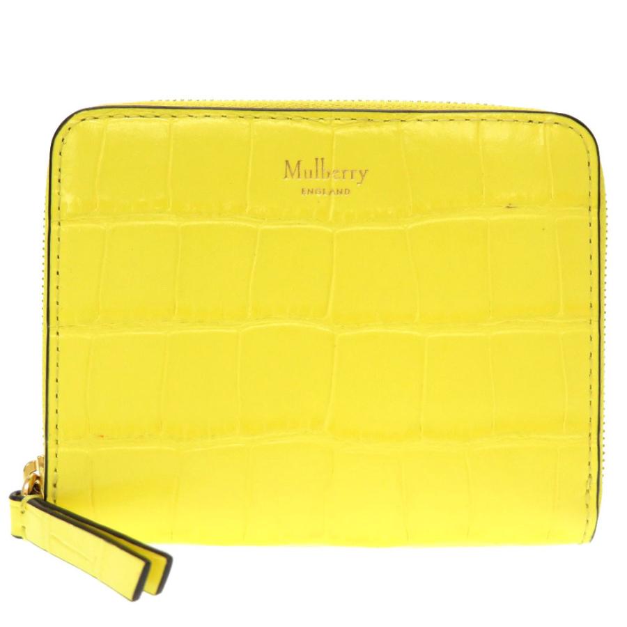 Mulberry（マルベリー） 美品 クロコ型押しレザー イエロー ラウンド 