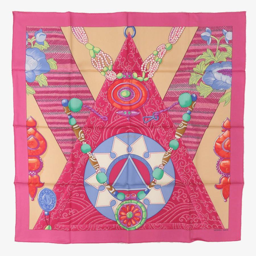 HERMES エルメス　カレ　シルクスカーフ　90 TIBET チベット HERMES（エルメス） 美品 カレ90 TIBET II チベット2 シルク ピンク