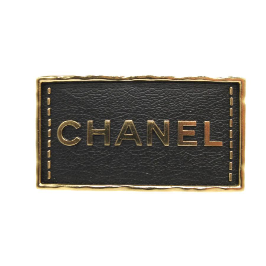 新品同様 シャネル A23S ロゴ レザー メタル ブラック 黒 ゴールド ブローチ 0383 CHANEL