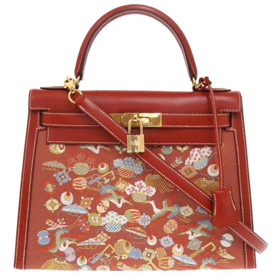 HERMES 美品 エルメス ケリー28 外縫い 京刺繍 着物 ボックス HERMES 美品 エルメス ケリー28 外縫い 京刺繍 着物 ボックス
