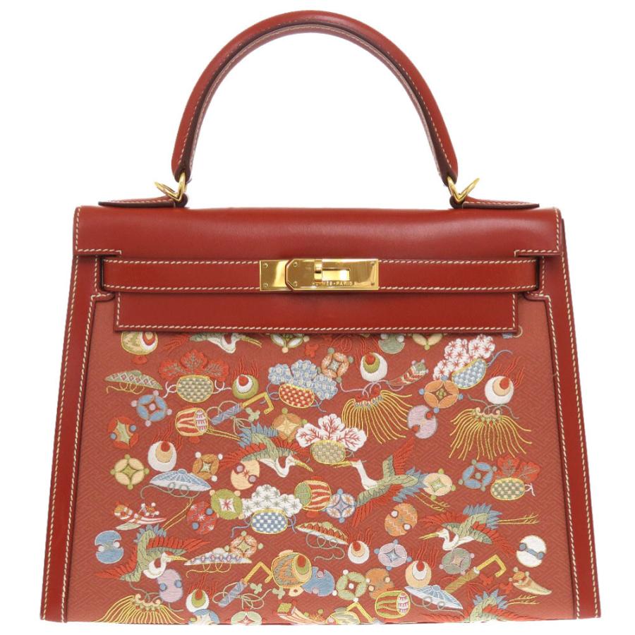 お値下げ　正絹　着物　ケリーバッグ　付下げ小紋 HERMES（エルメス） 美品 ケリー28 外縫い 京刺繍 着物 ボックスカーフ