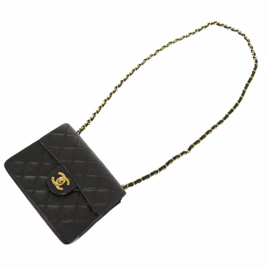 美品 シャネル ミニマトラッセ ラムスキン レザー ブラック ショルダーバッグ  黒 0557 CHANELの画像