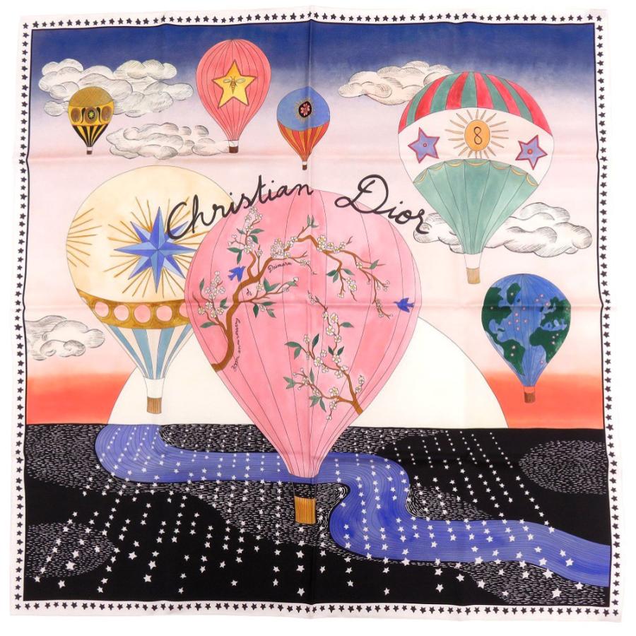 美品 クリスチャンディオール 気球 シルク マルチカラー スカーフ 0577