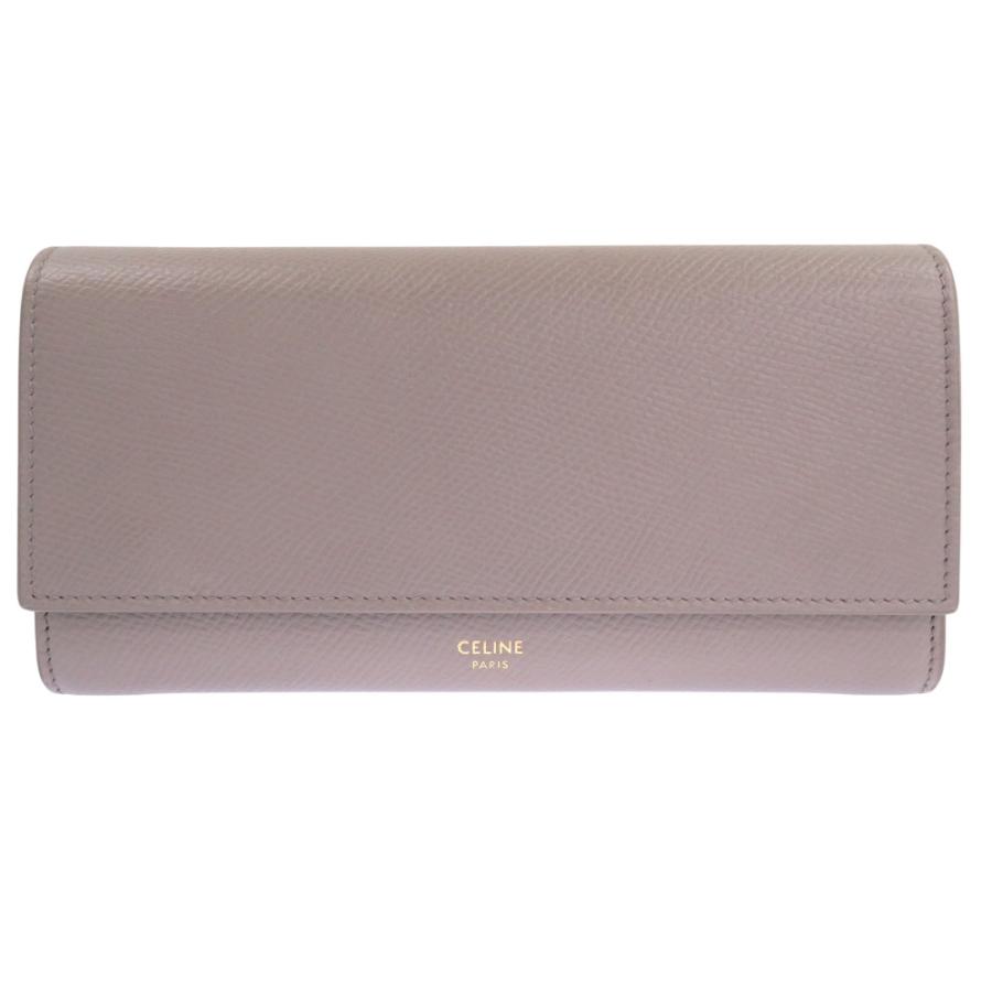 CELINE 美品 セリーヌ ラージフラップウォレット レザー グレー