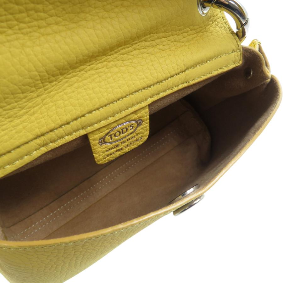 新品同様 トッズ ウェーブ レザー シルバー金具 イエロー 2WAY 