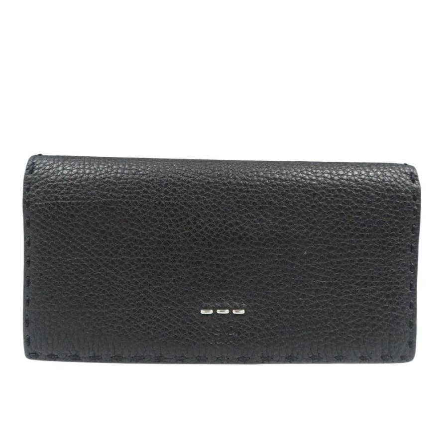 フェンディ セレリア レザー 二つ折り 長財布 ブラック 7M0186 FENDI（フェンディ） 美品 セレリア 7M0186 カーフ シルバー金具