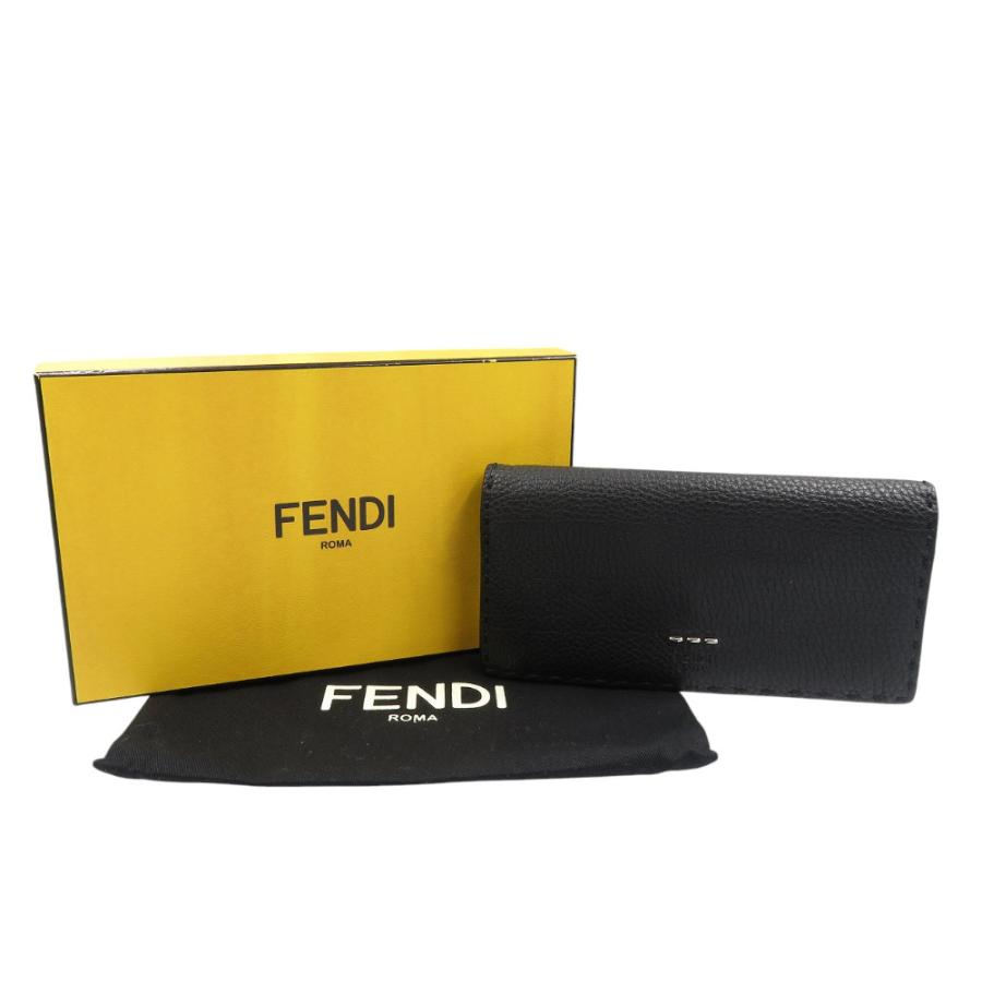 フェンディ セレリア レザー 二つ折り 長財布 ブラック 7M0186 FENDI（フェンディ） 美品 セレリア 7M0186 カーフ シルバー金具