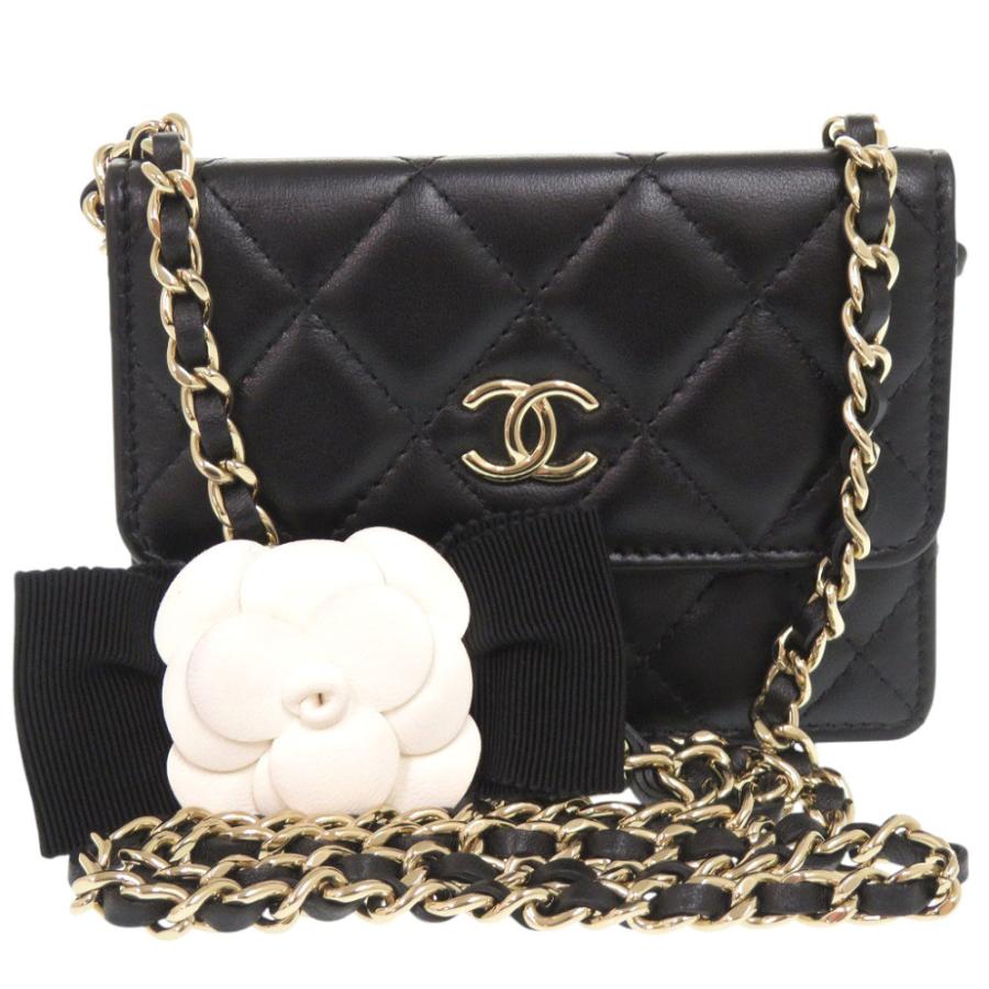 CHANEL（シャネル） 美品 マトラッセ カメリア ラムスキン ブラック 31 