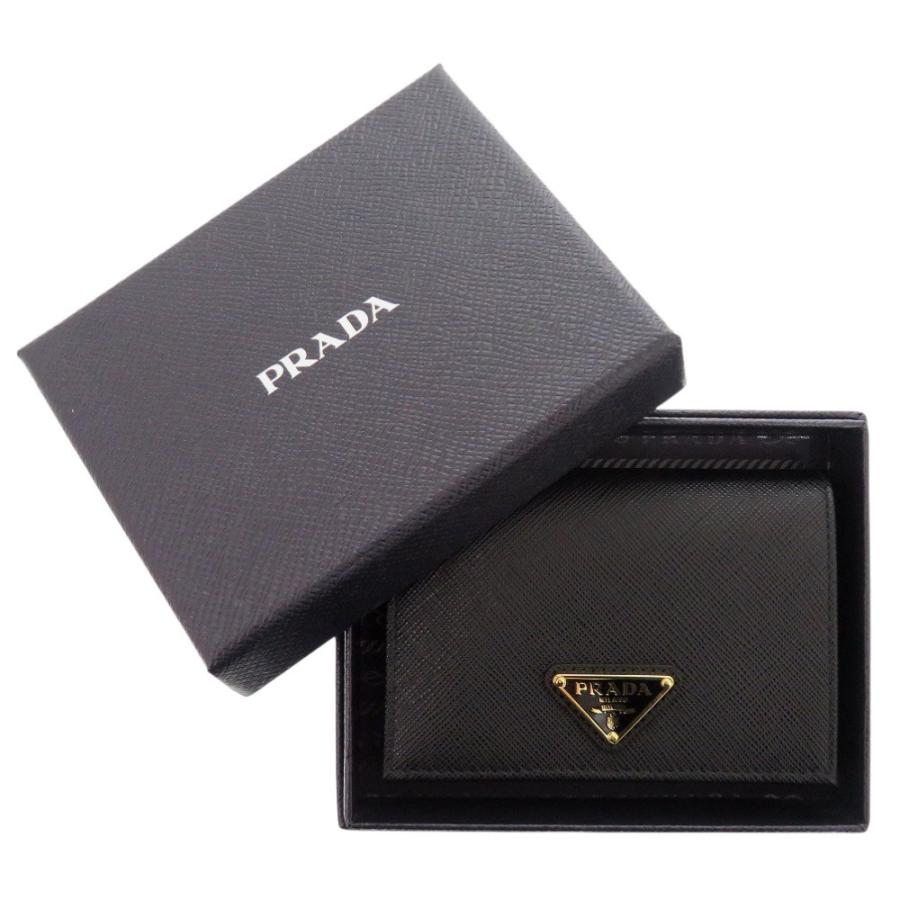 【未使用級】プラダ 二つ折り財布 サフィアーノレザー 1MV021 黒 PRADA（プラダ） 新品同様 1MV021 サフィアーノレザー ブラック 二