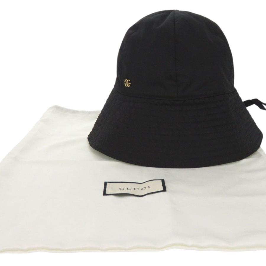 GUCCI バケットハット ブラック　L 59cm グッチ　帽子 GUCCI（グッチ） 新品同様 バケットハット ポリエステル ブラック 帽子