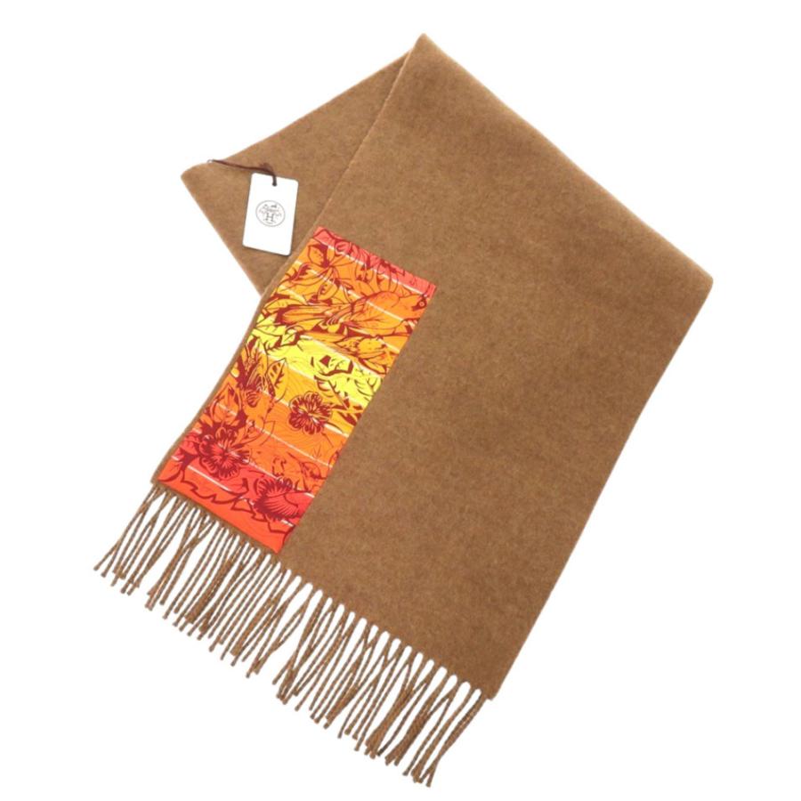 新品HERMESエルメス カシミアマフラー ブラウン×オレンジ 新品HERMESエルメス カシミアマフラー ブラウン×オレンジ