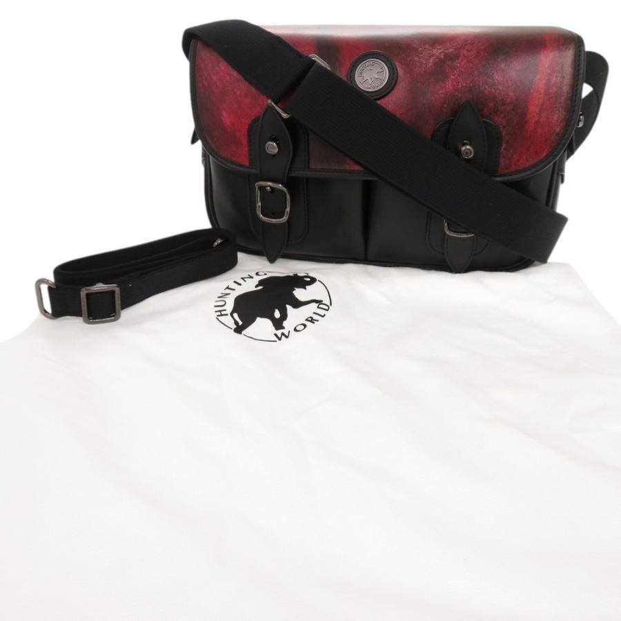 新品同様 ハンティングワールド レザー ブラック レッド ショルダー  