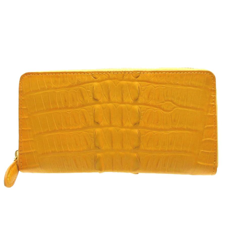 未使用 カイマン クロコダイル クロコ イエロー 黄 ラウンドファスナー