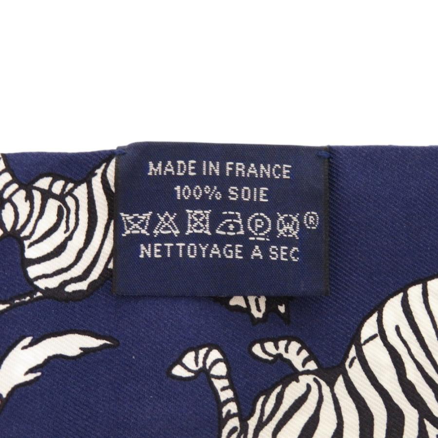 HERMES 美品 エルメス ツイリー LES ZEBRES シルク ネイビー スカーフ