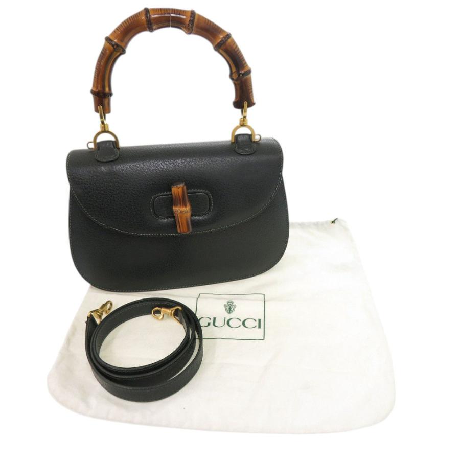 美品 グッチ バンブー 000 29 0633 レザー グリーン 2wayハンドバッグ 緑 0884 GUCCI