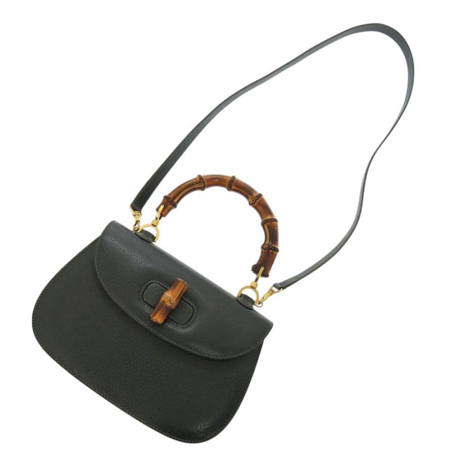 美品 グッチ バンブー 000 29 0633 レザー グリーン 2wayハンドバッグ 緑 0884 GUCCI