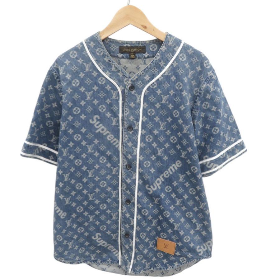 美品 ルイ ヴィトン × シュプリーム LV Jacquard Denim Baseball Jersey デニム ベースボールシャツ サイズM ブルー 半袖シャツ LV 0912【中古】LOUIS VUITTON メンズ LOUIS VUITTON（ルイ・ヴィトン） 美品 ルイ ヴィトン × シュプリーム