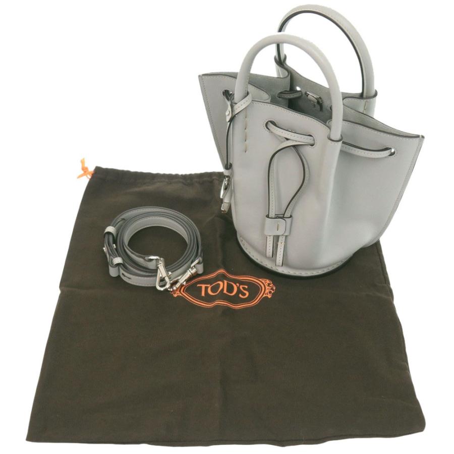 美品 トッズ 2WAY Tタイムレス レザー グレー系 ハンドバッグ