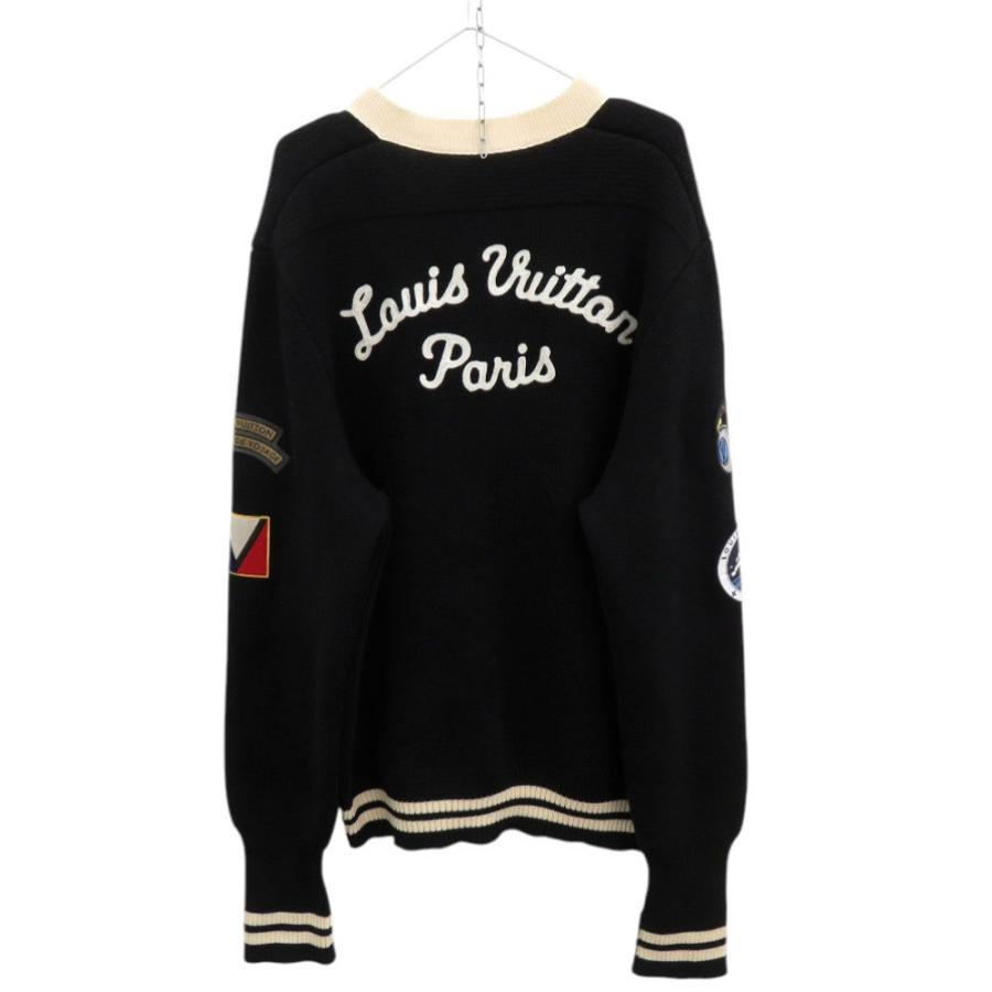 美品 ルイ ヴィトン ワッペン ウール サイズ4L ブラック ニットカーディガン 黒 LV 0906 LOUIS VUITTON メンズ_1