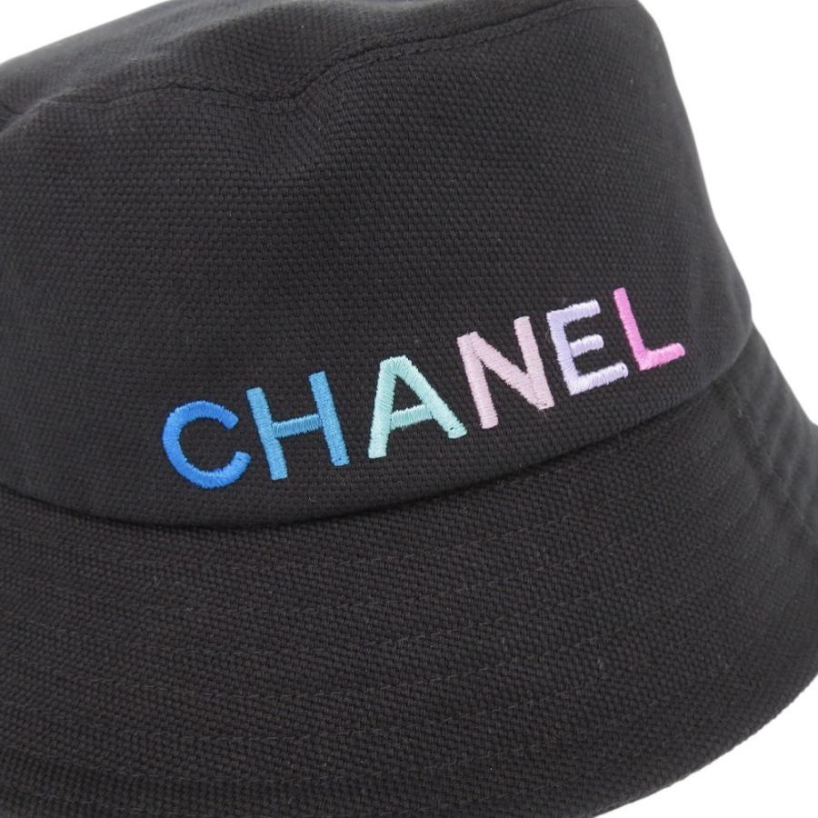 美品 シャネル コットン ブラック バケットハット 帽子 黒 0975 CHANEL_2