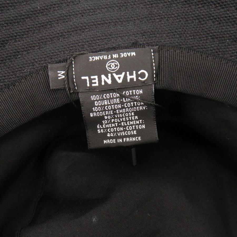 美品 シャネル コットン ブラック バケットハット 帽子 黒 0975 CHANEL_4