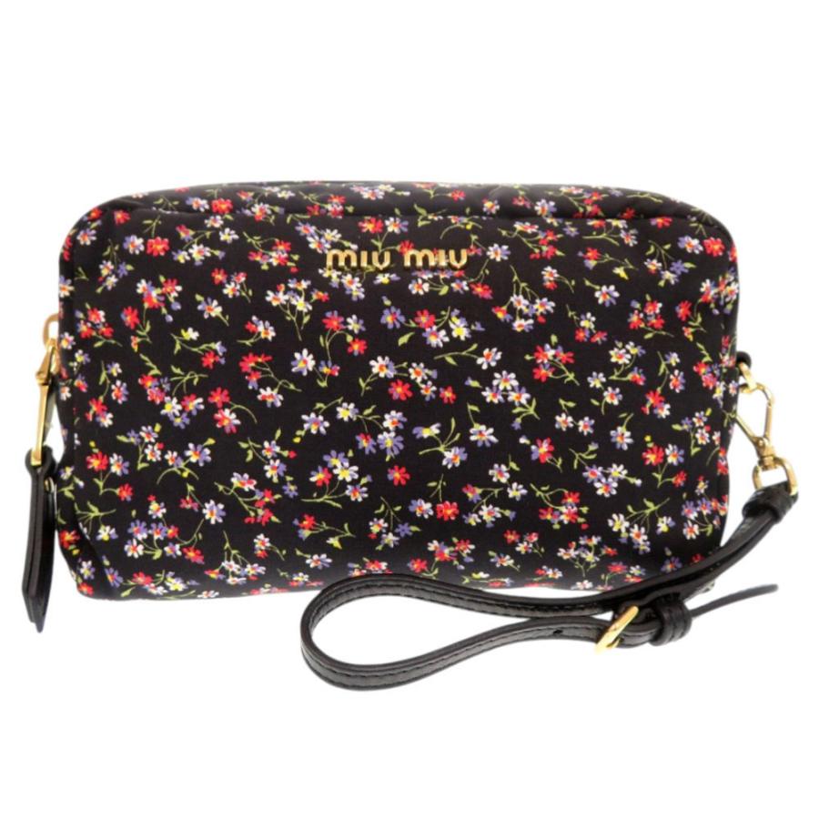 miu miu（ミュウミュウ） 新品同様 花柄 ナイロン ブラック ポーチ