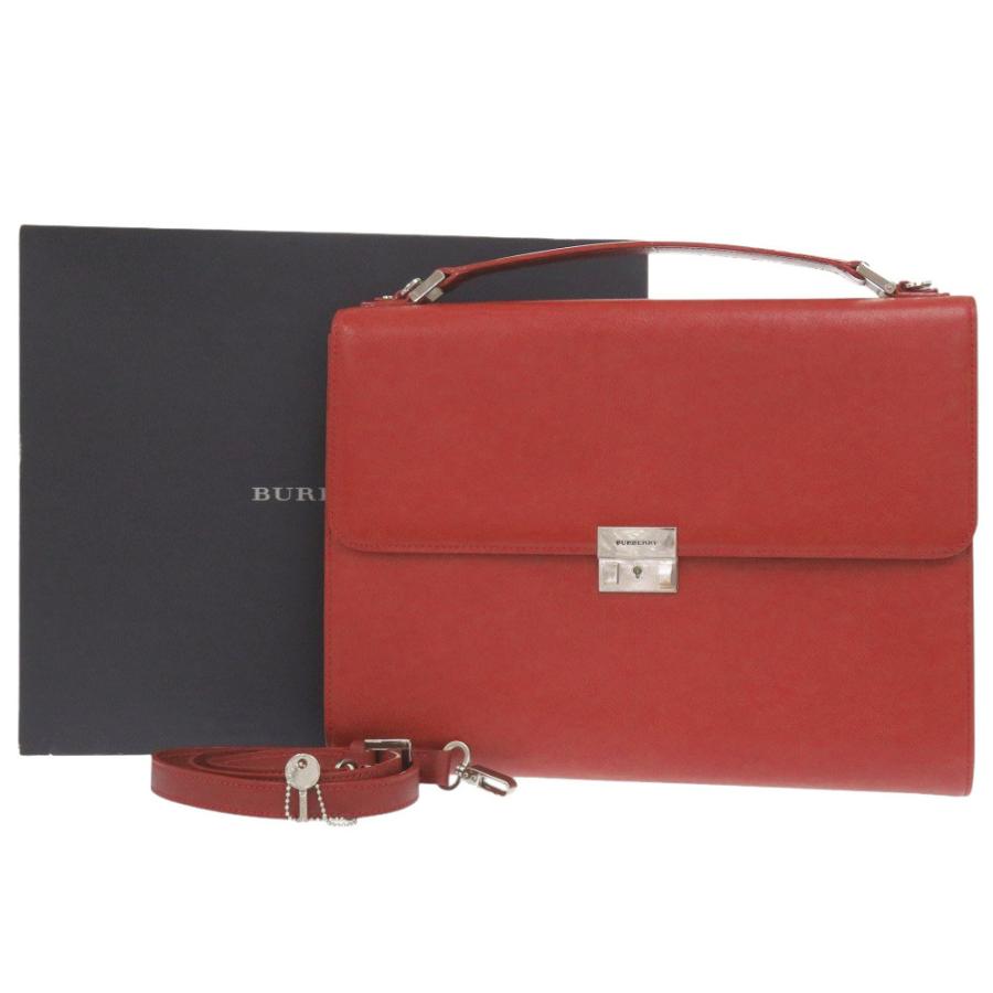 美品 バーバリー 2WAY レザー レッド ビジネスバッグ 赤 1797 BURBERRY 