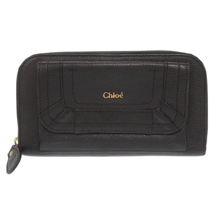 Chloe（クロエ） 美品 パラティ レザー ブラック ラウンドファスナー 