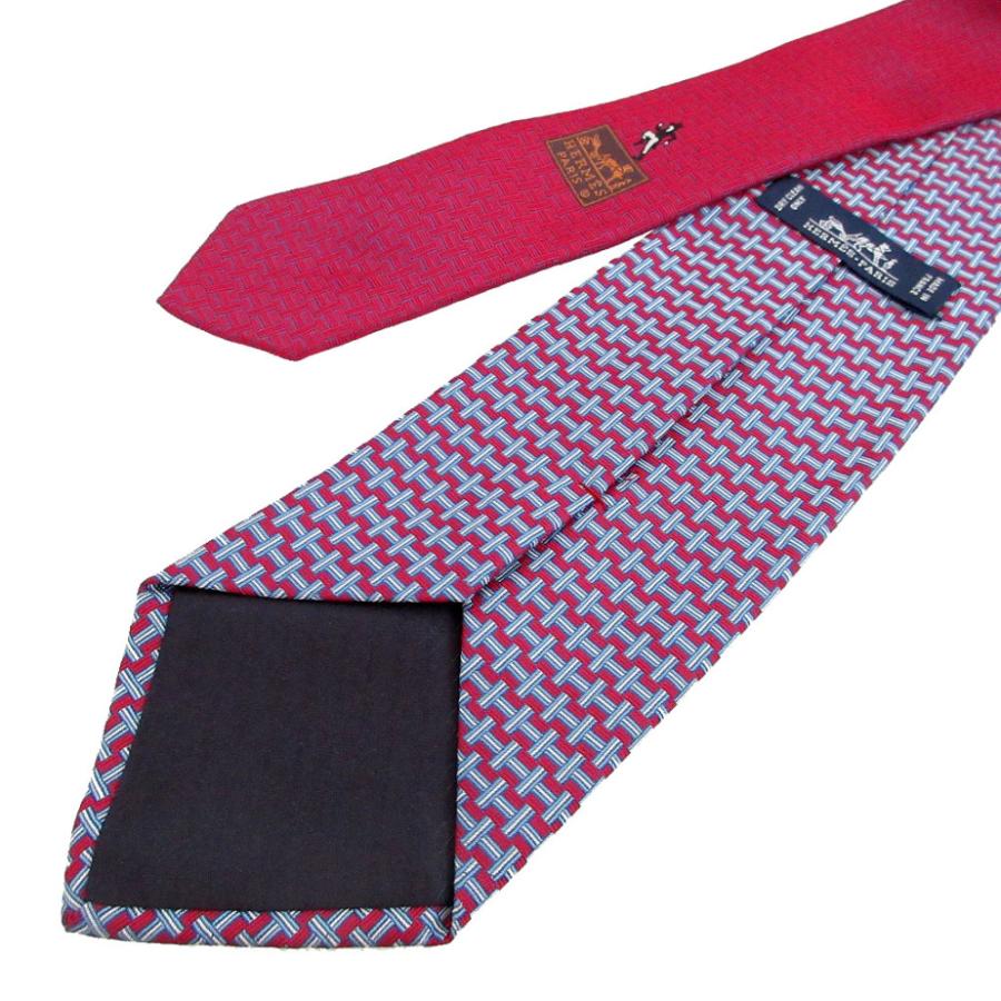 HERMES（エルメス） 新品同様 H柄 シルク ボルドー 水色 ネクタイ 0546